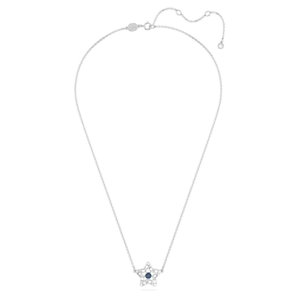 Stella pendant, Star, Blue, Rhodium plated | Swarovski