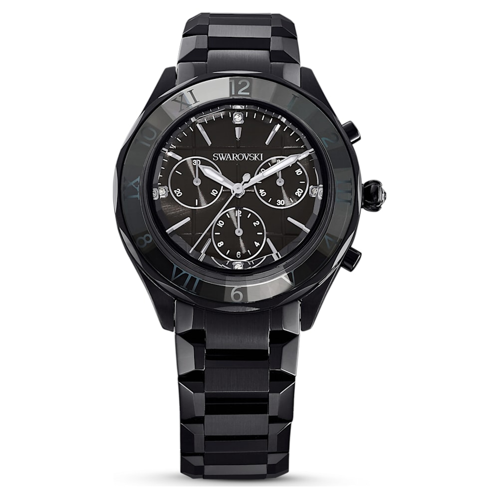 Swiss Black, Swarovski Made, Watch, | bracelet, Metal 39mm, Black finish
