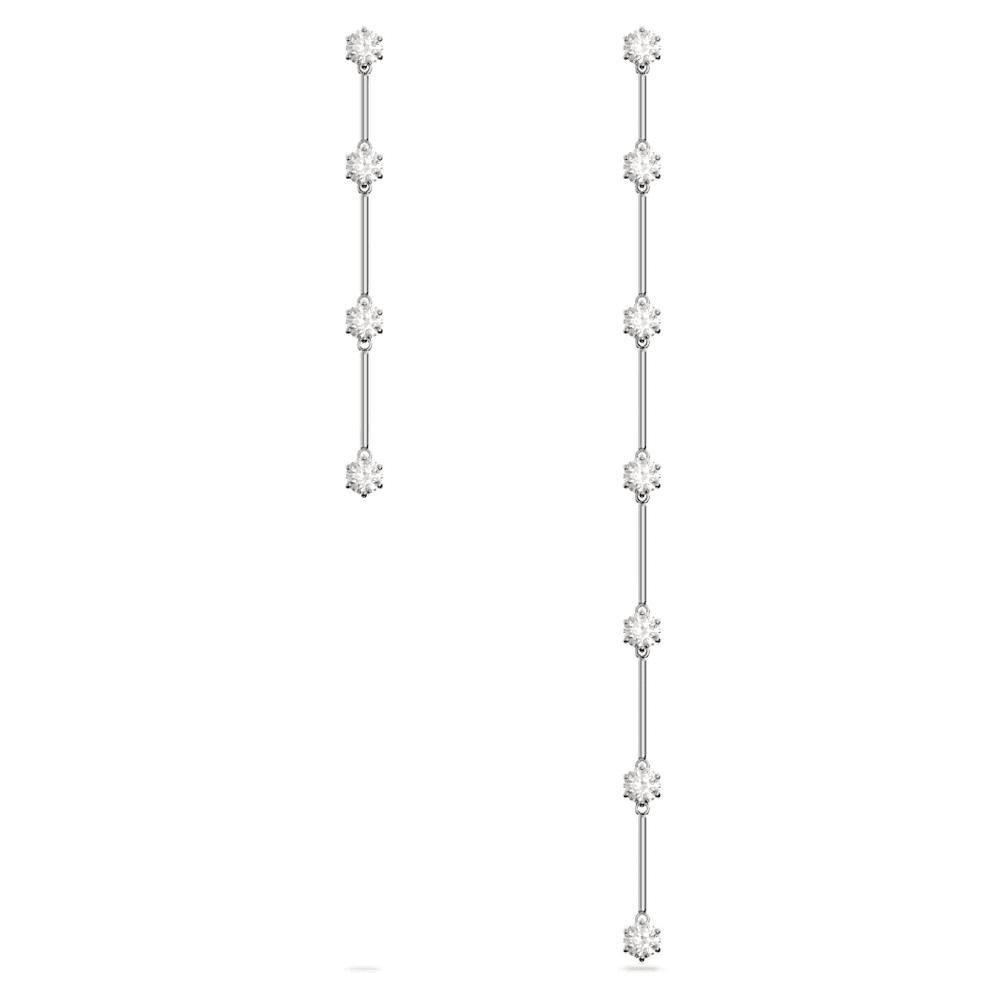 Constella drop earrings, Asymmetrical design, Round cut, White, Rhodium  plated