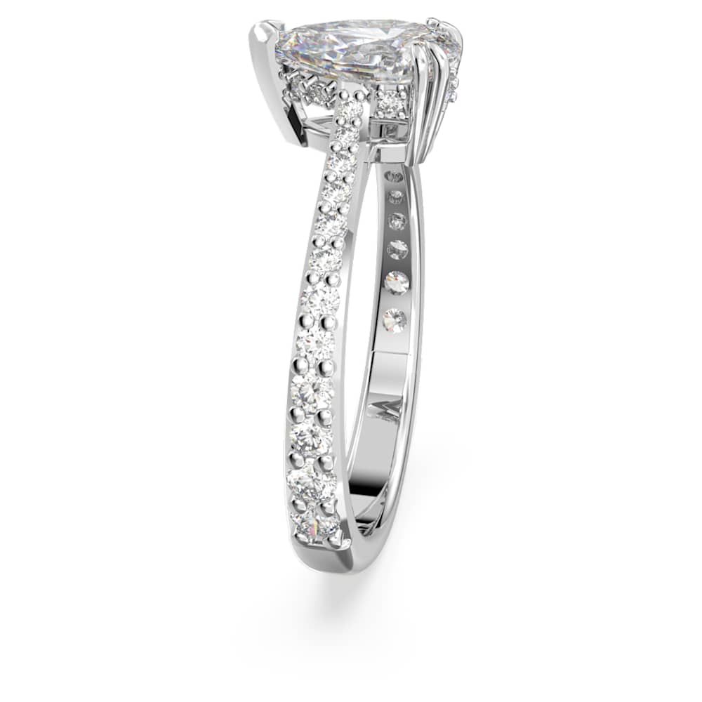 Millenia cocktail ring, Pear cut, White, Rhodium plated Swarovski