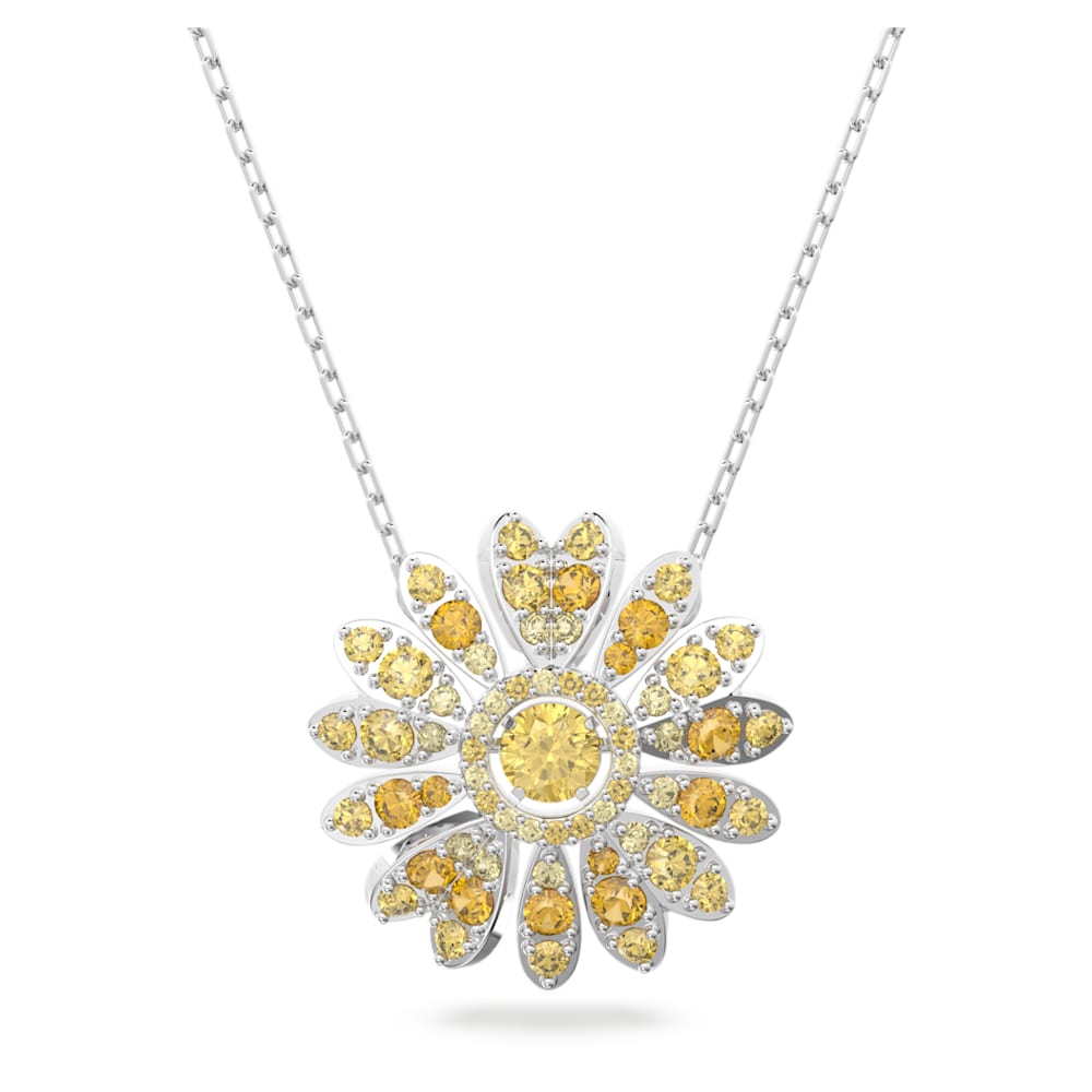 Eternal Flower pendant, Flower, Yellow, Rhodium plated | Swarovski