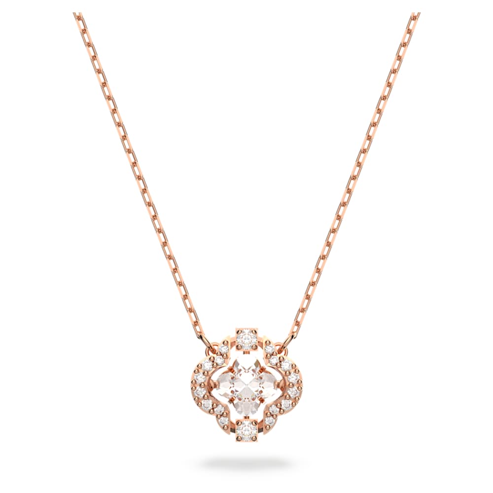 Una 項鏈, 幸運草, 白色, 鍍玫瑰金色調| Swarovski