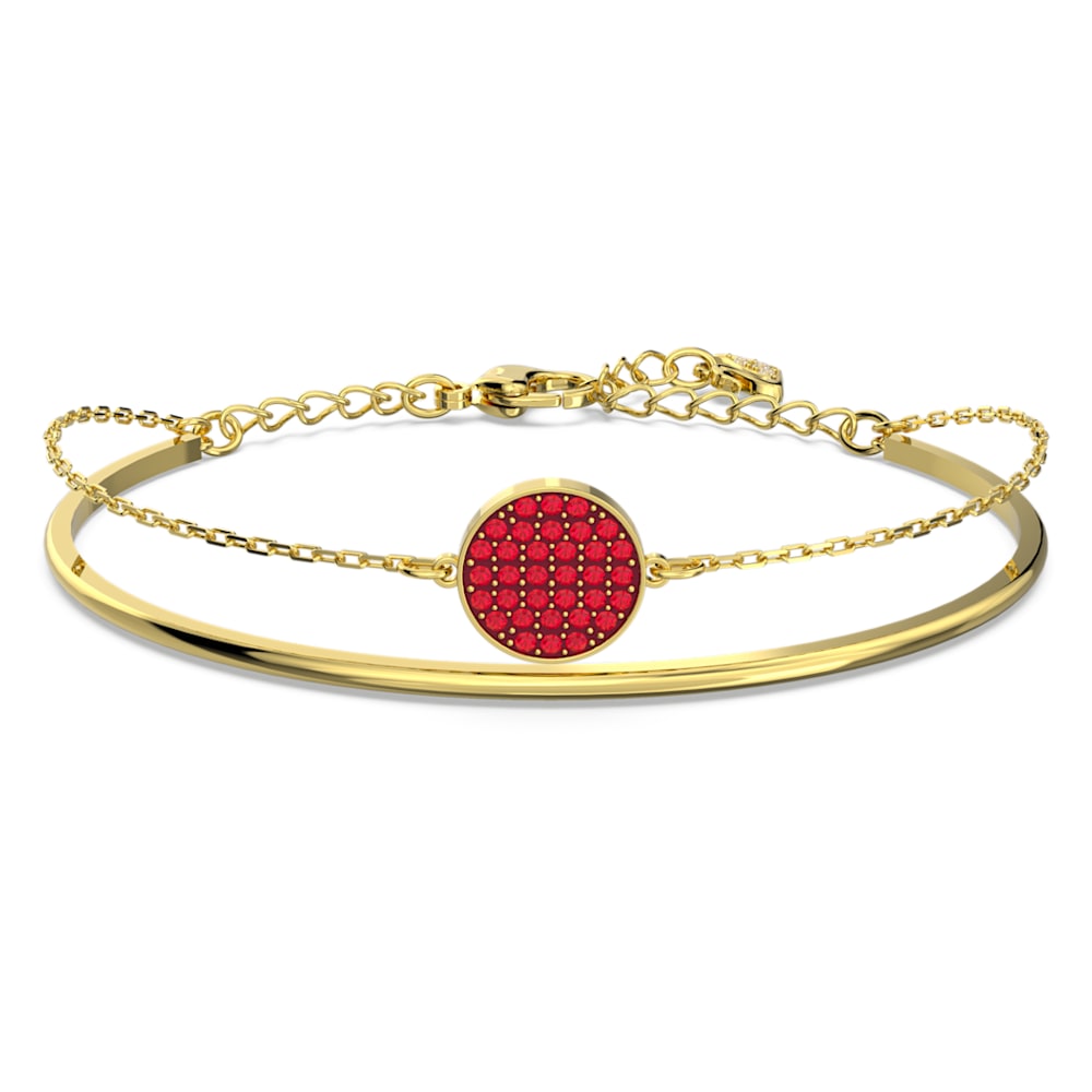 Designer Fashion Gold-Tone Red Swarovski Crystal/Clear Glass Charm Bracelet  (Length=7.25) (Width=10.8) Made In United States 