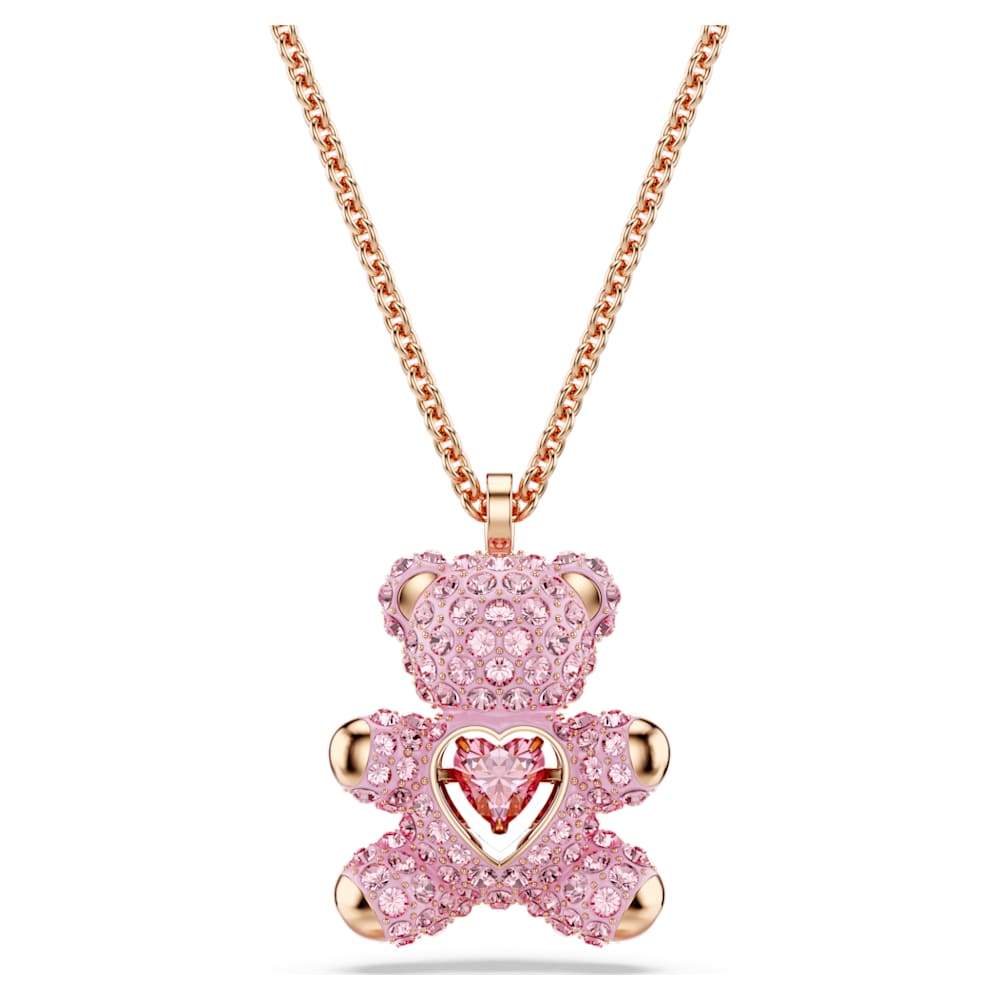 SWAROVSKI クマ型ネックレス Teddy ペンダント, クマ, ピンク, 18Kローズゴールドコーティング
