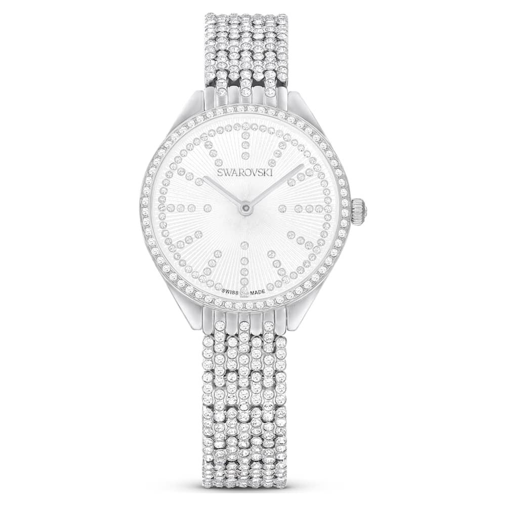 Attract Uhr Schweizer Produktion Voll Pave Kristallarmband Silberfarben Edelstahl