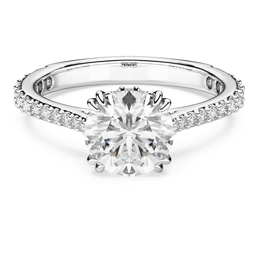 Stilla リング, ラウンドカット, パヴェ, ホワイト, ロジウム・プレー