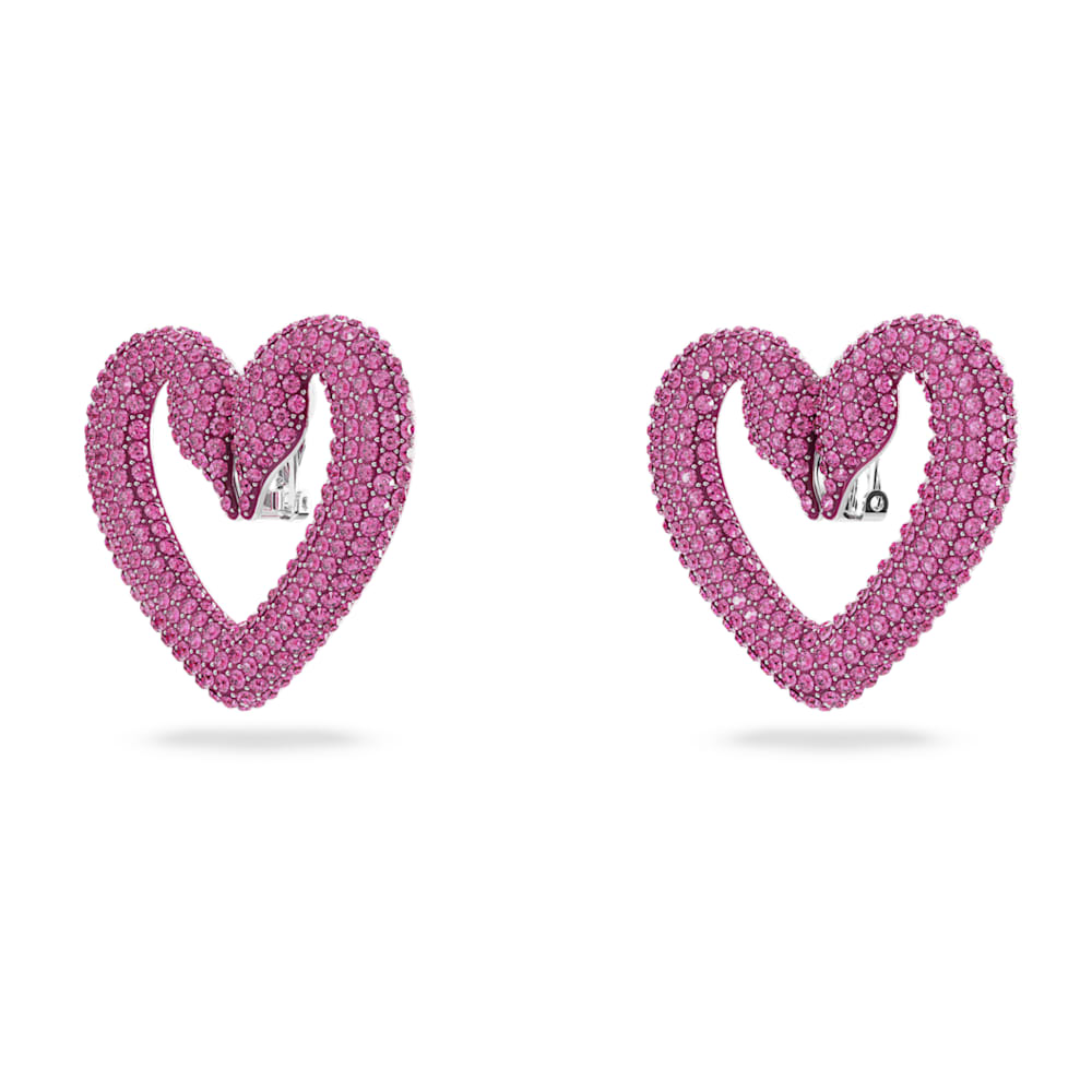 Una clip earrings, Heart, Large, Pink, Rhodium plated | Swarovski