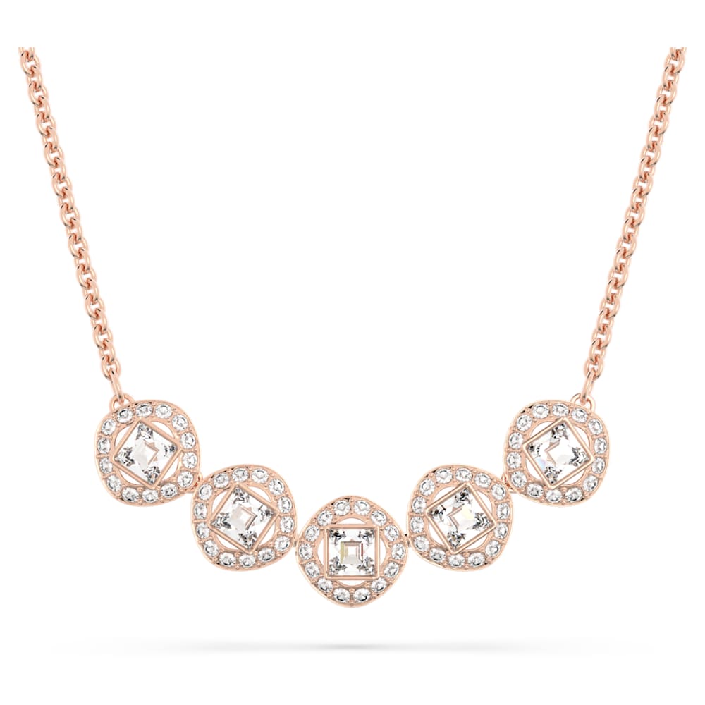 Swarovski Angelic necklace, Square cut, Pave, White, Rose gold-tone plated