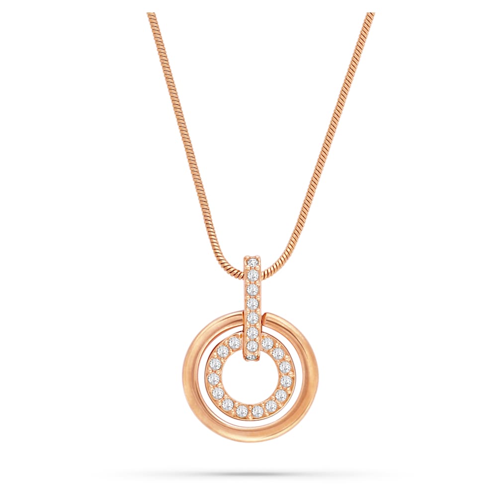 Circle pendant, Round shape, White, Rose gold-tone plated