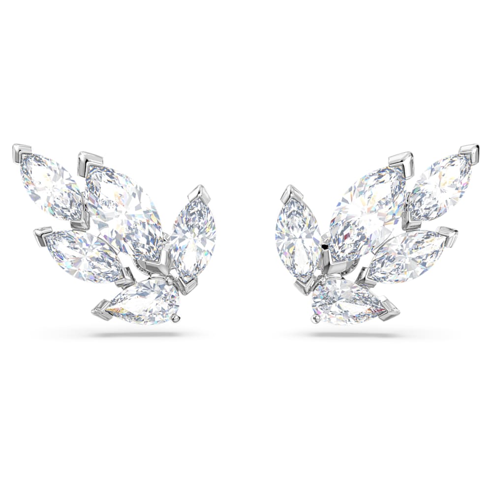 Clous d'oreilles Louison, Feuille, Blanches, Métal rhodié | Swarovski