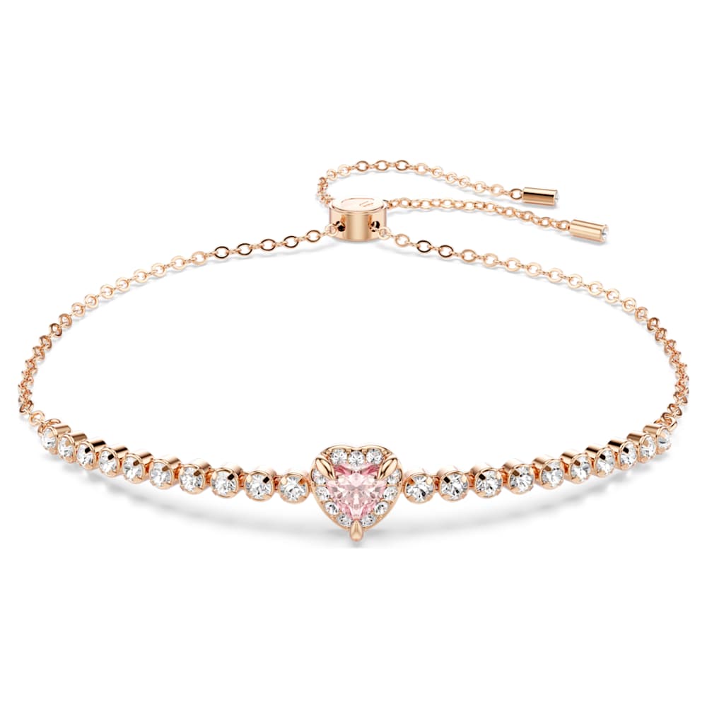 One bracelet, Heart, Pink, 18K rose gold finish | Swarovski