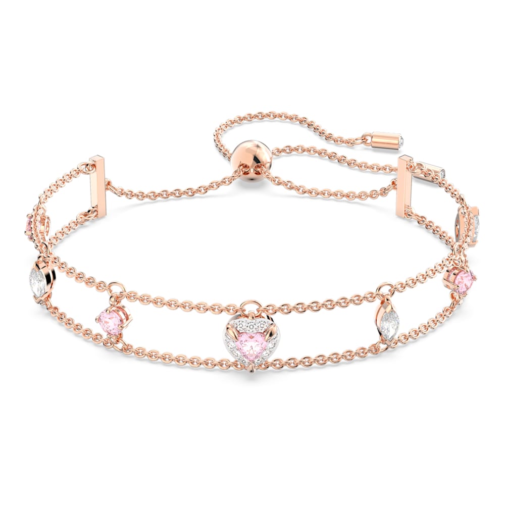 Swarovski One Adjustable Bracelet, Heart, Pink, Rose Gold-Tone Plated