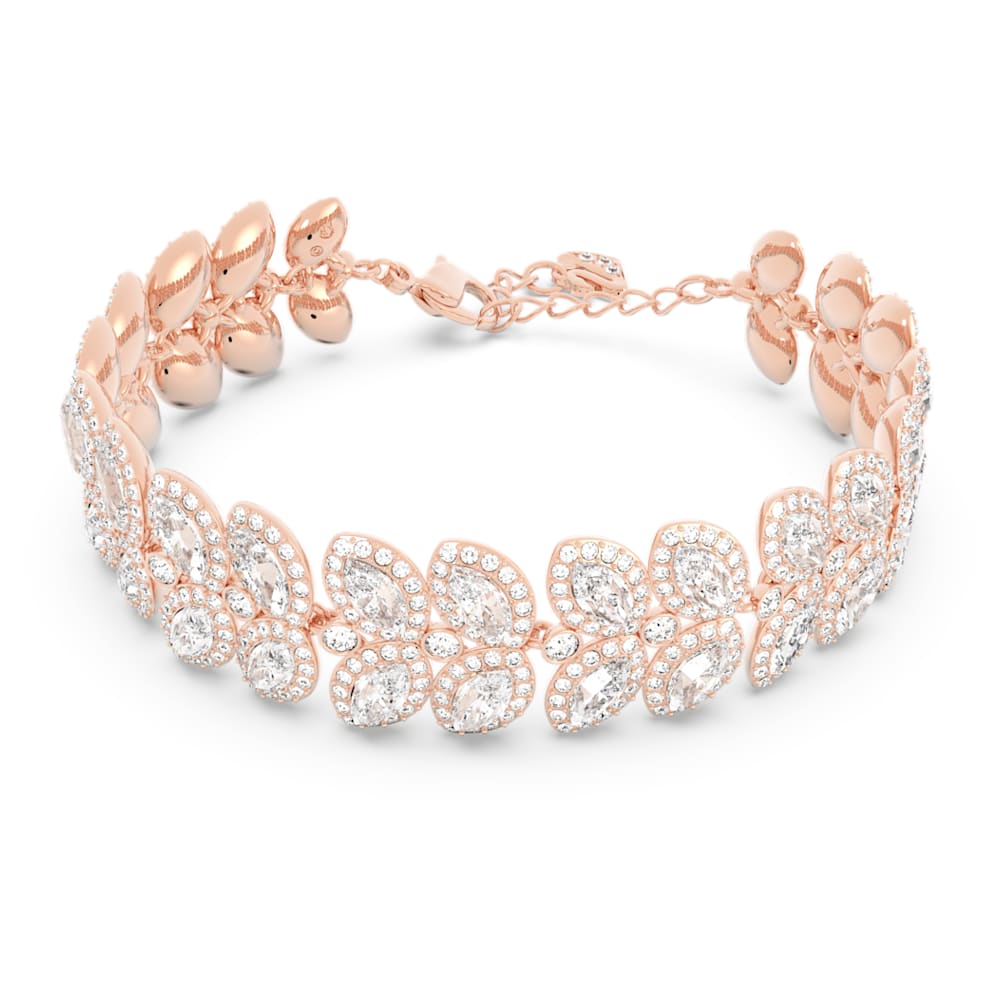 Baron bracelet, Leaf, White, Rose gold-tone plated | Swarovski