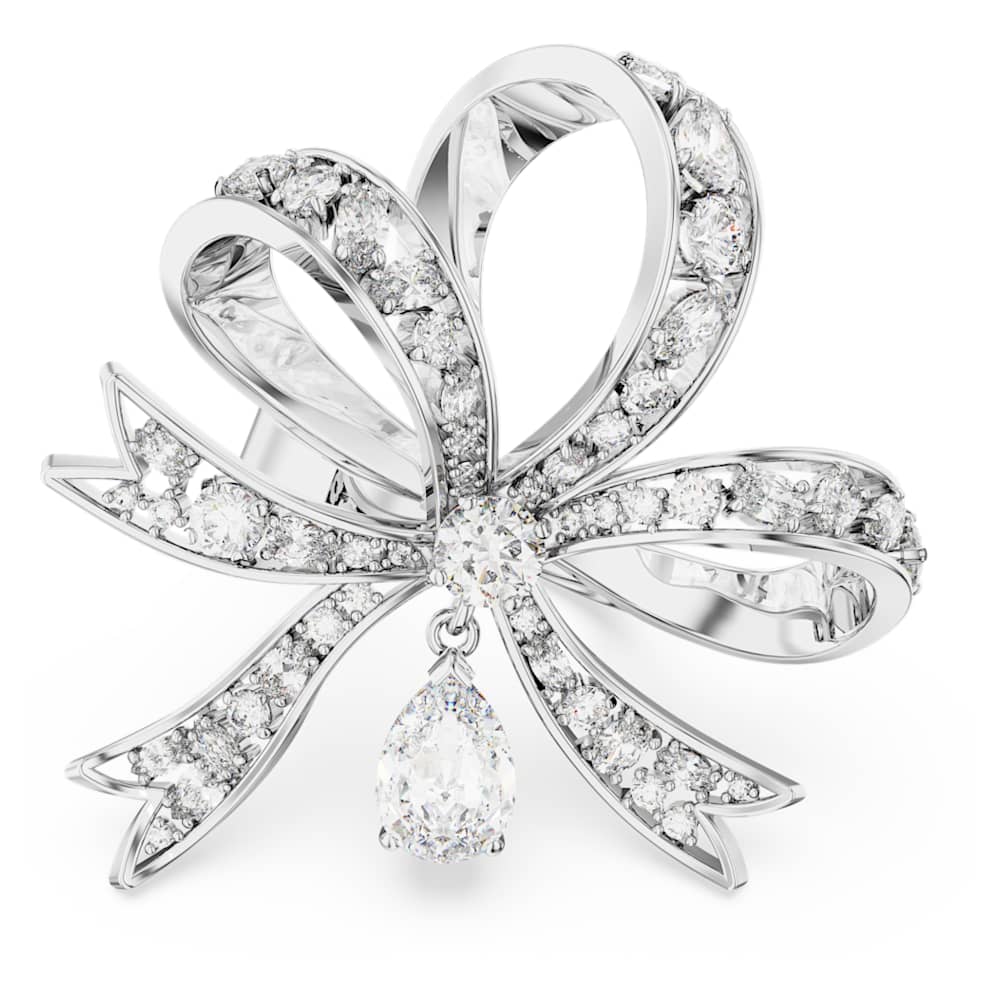 Bague cocktail Hyperbola N ud Large Blanche Metal rhodie Swarovski