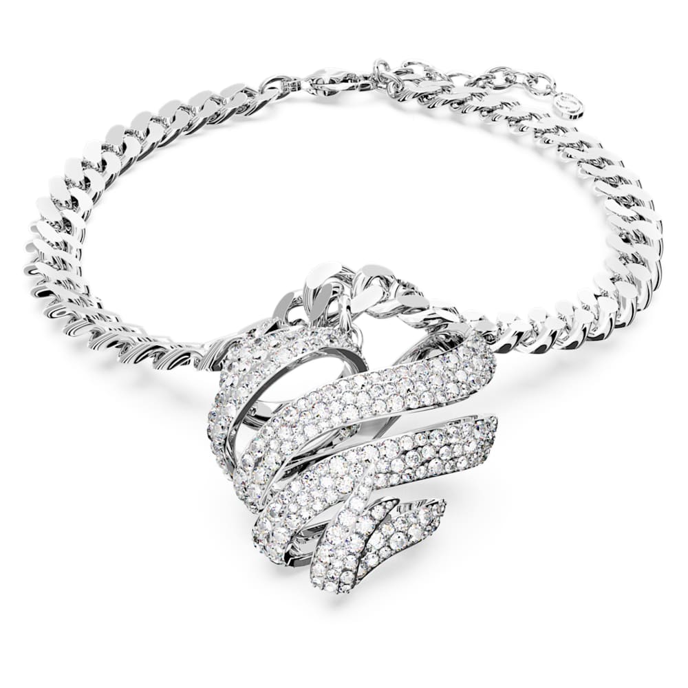 Hyperbola choker Heart White Rhodium plated Swarovski