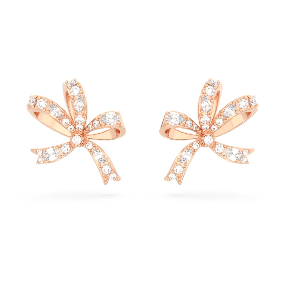 Hyperbola stud earrings Bow Small White Rose gold tone plated Swarovski