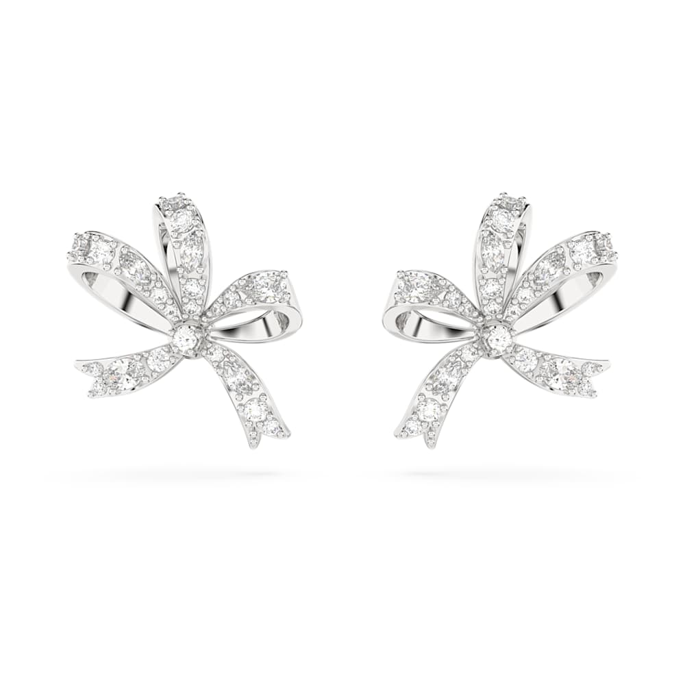 Hyperbola スタッドピアス, リボン, 小, ホワイト, ロジウム・プレーティング | Swarovski