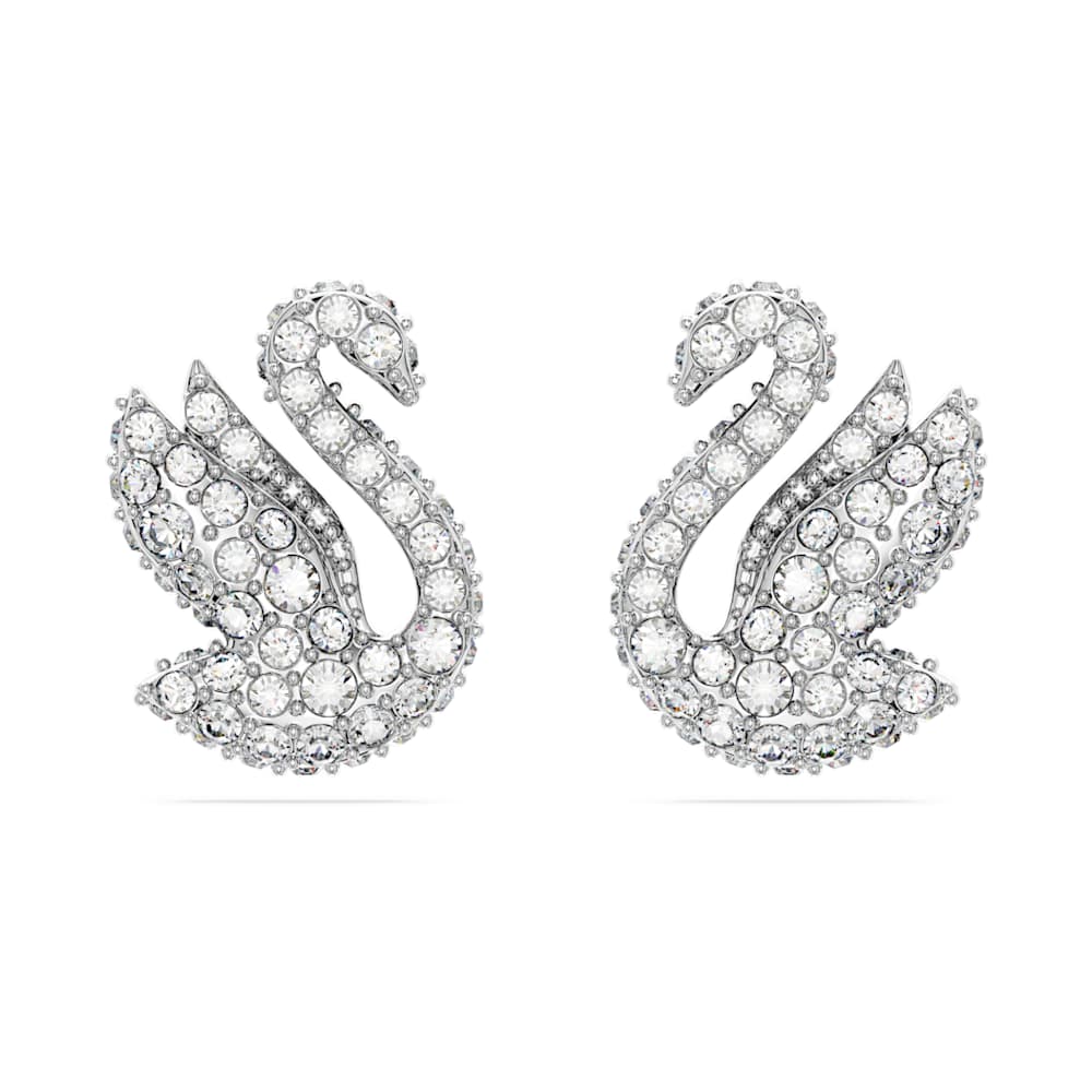 Swan スタッドピアス, スワン, ホワイト, ロジウム・プレーティング 