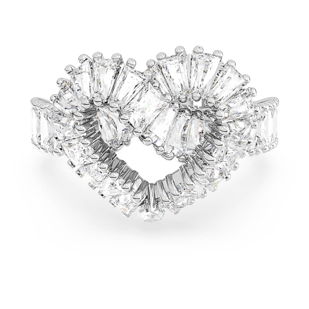 Matrix ring, Mixed cuts, Heart, White, Rhodium plated | Swarovski