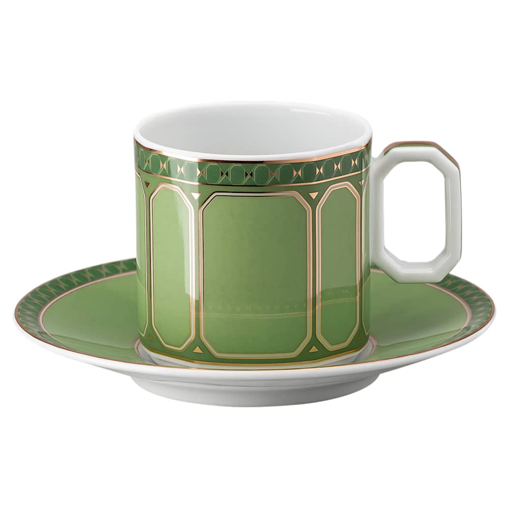 Signum espresso cup with saucer, Porcelain, Green | Swarovski