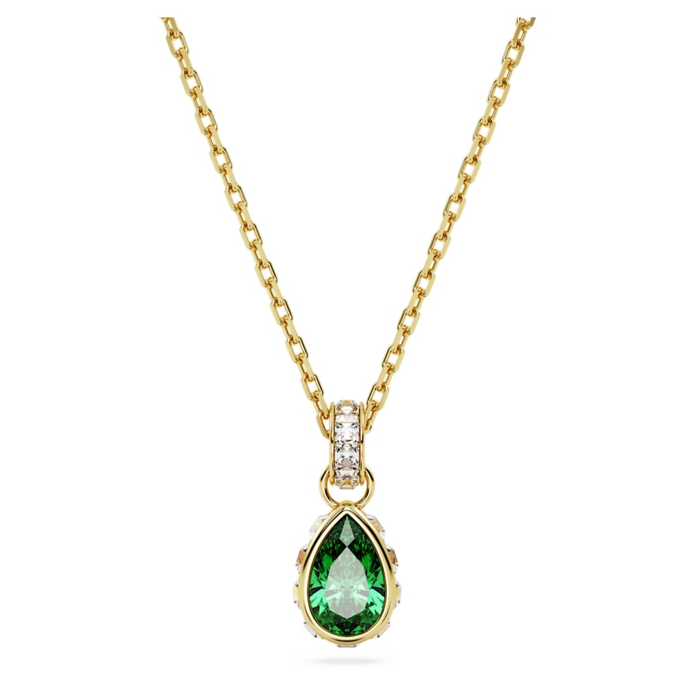 Swarovski Stilla pendant Pear cut Green Gold tone Finished