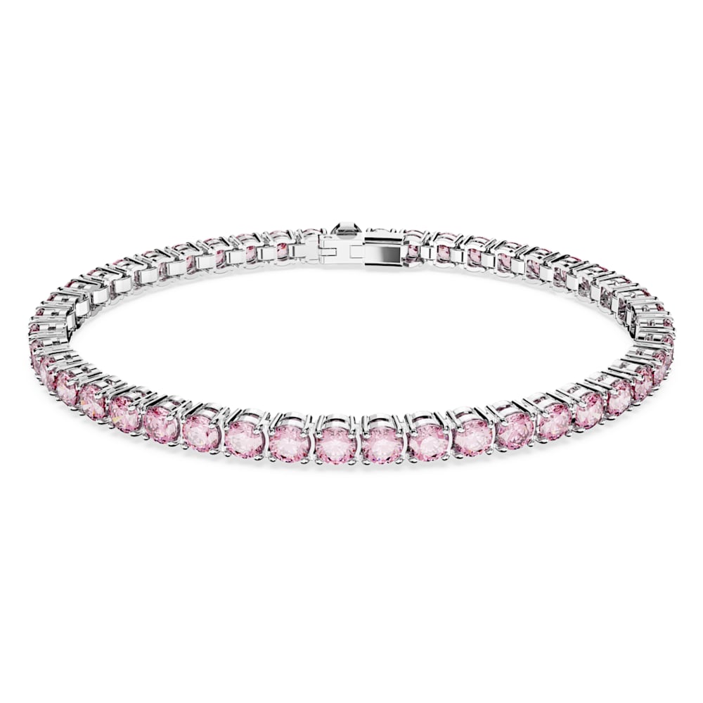Matrix Tennis bracelet, Round cut, Pink, Rhodium plated | Swarovski