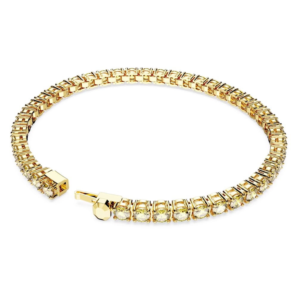 Matrix Tennis bracelet, Round cut, Small, Yellow, Goldtone plated