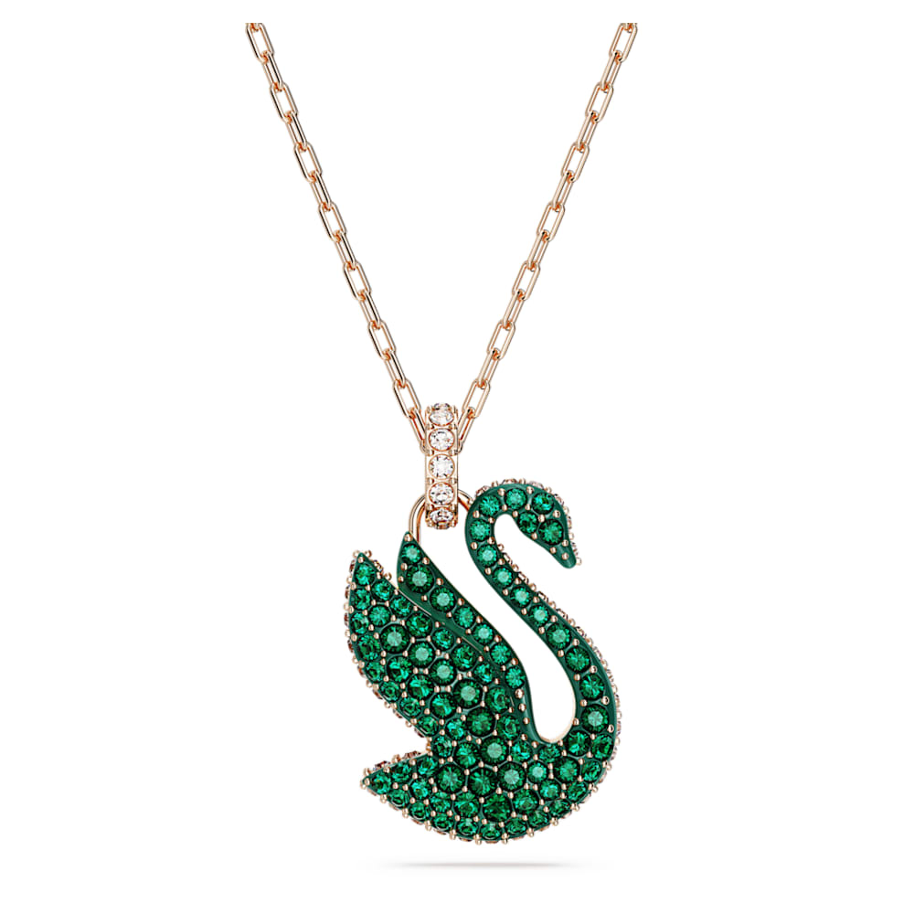 Swarovski Iconic Swan pendant, Swan, Medium, Green, Rose gold-tone plated