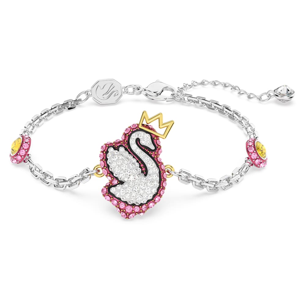 Swan bracelet Swan Pink Rhodium plated Swarovski