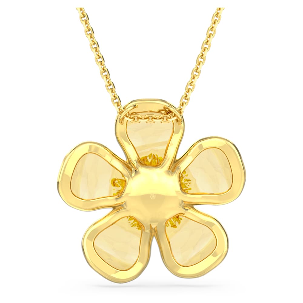 Florere pendant, Flower, Large, Yellow, Goldtone plated Swarovski
