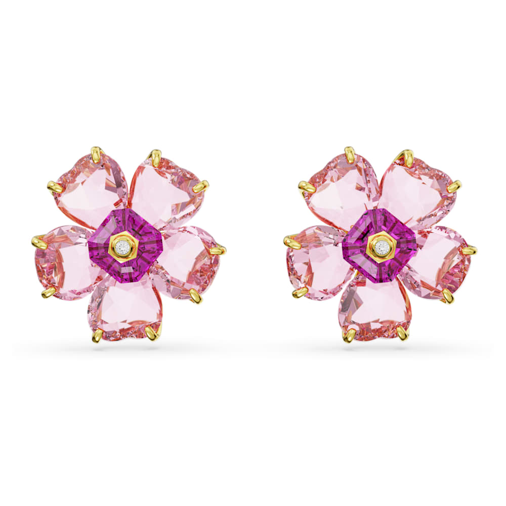 Swarovski スワロフスキー ピアス Idyllia フラワー ピンク Idyllia stud earrings, Flower, Pink, 18K gold finish | Swarovski