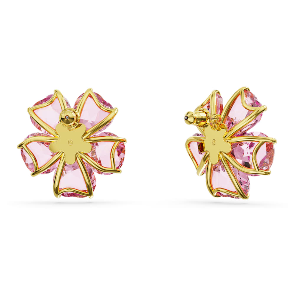 Florere stud earrings, Flower, Pink, Goldtone plated Swarovski