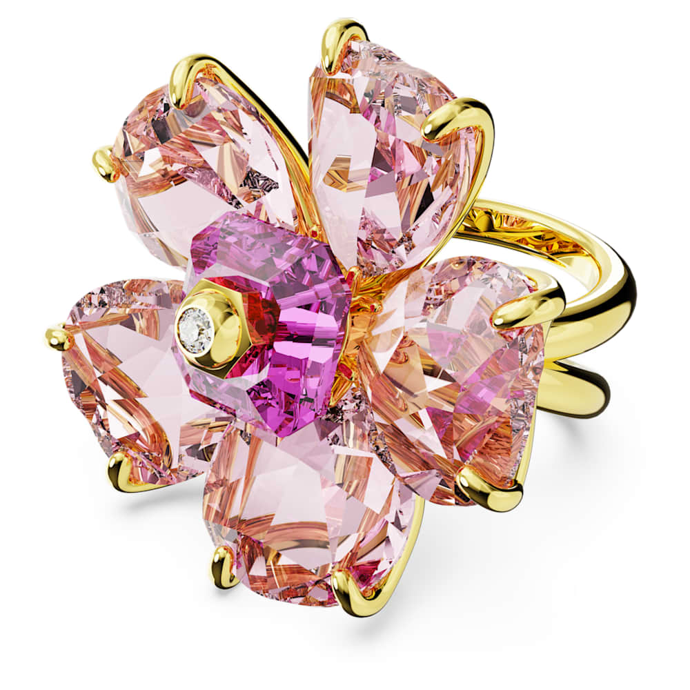 Bague Cristal Rose CZ Avec Papillons - Monture Rhodiée Jaune, Taille 8, Neuf Sans Boîte
