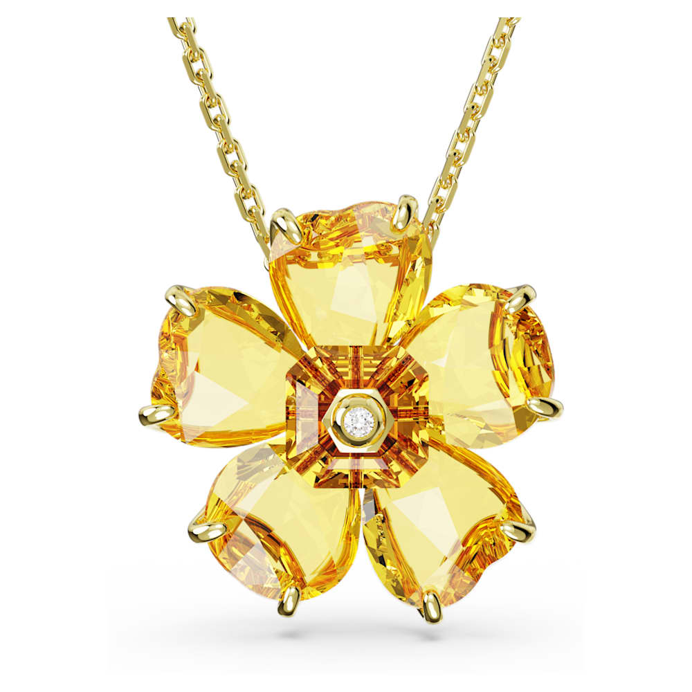 Idyllia necklace Flower Yellow Gold tone plated Swarovski