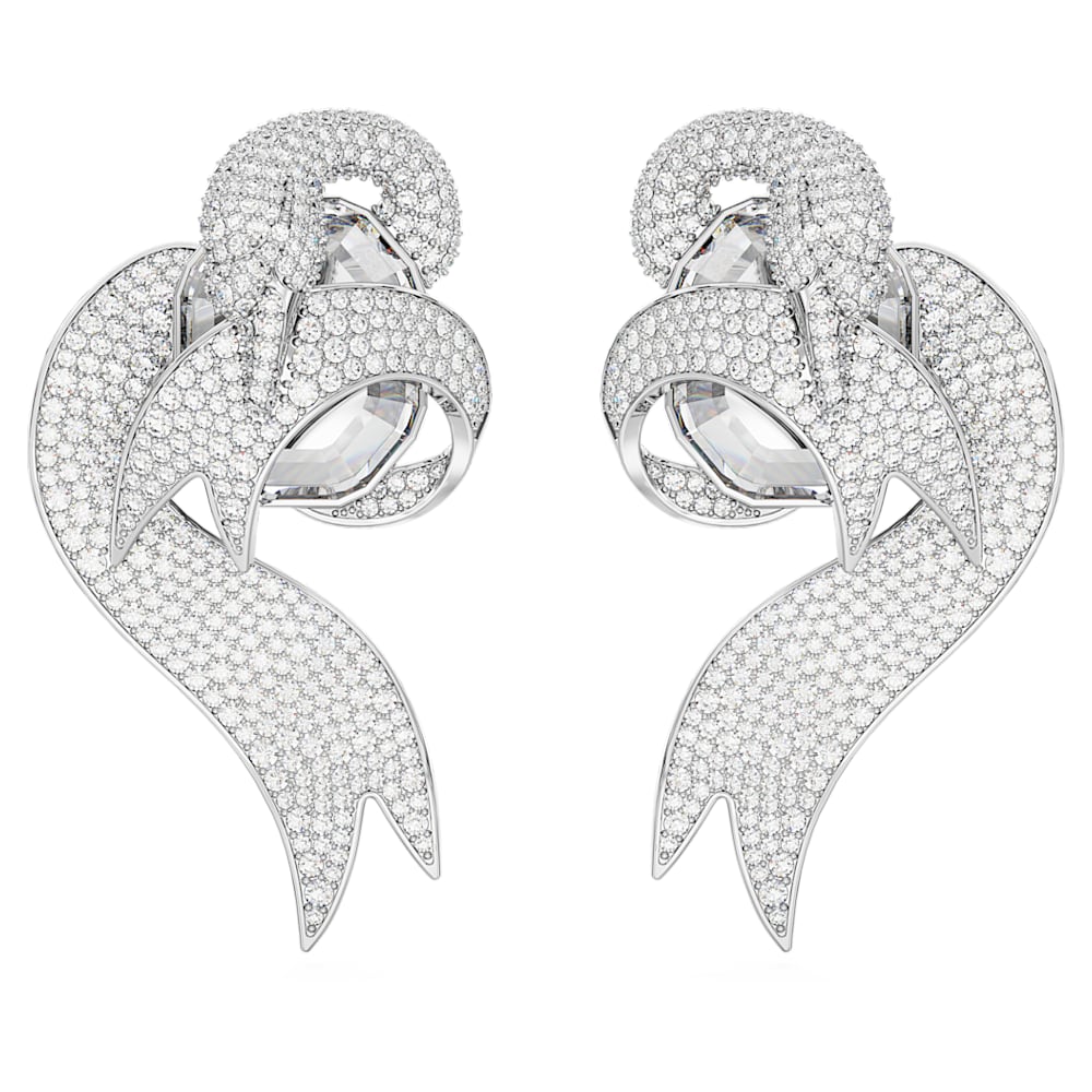 fashion swan clip earrings asymmetrical design swan white rhodium plated swarovski 5650898