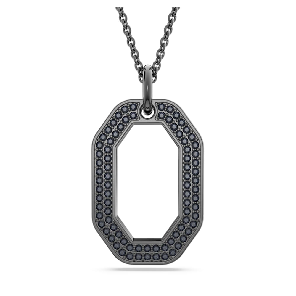 Dextera pendant, Octagon shape, Small, Black, Ruthenium