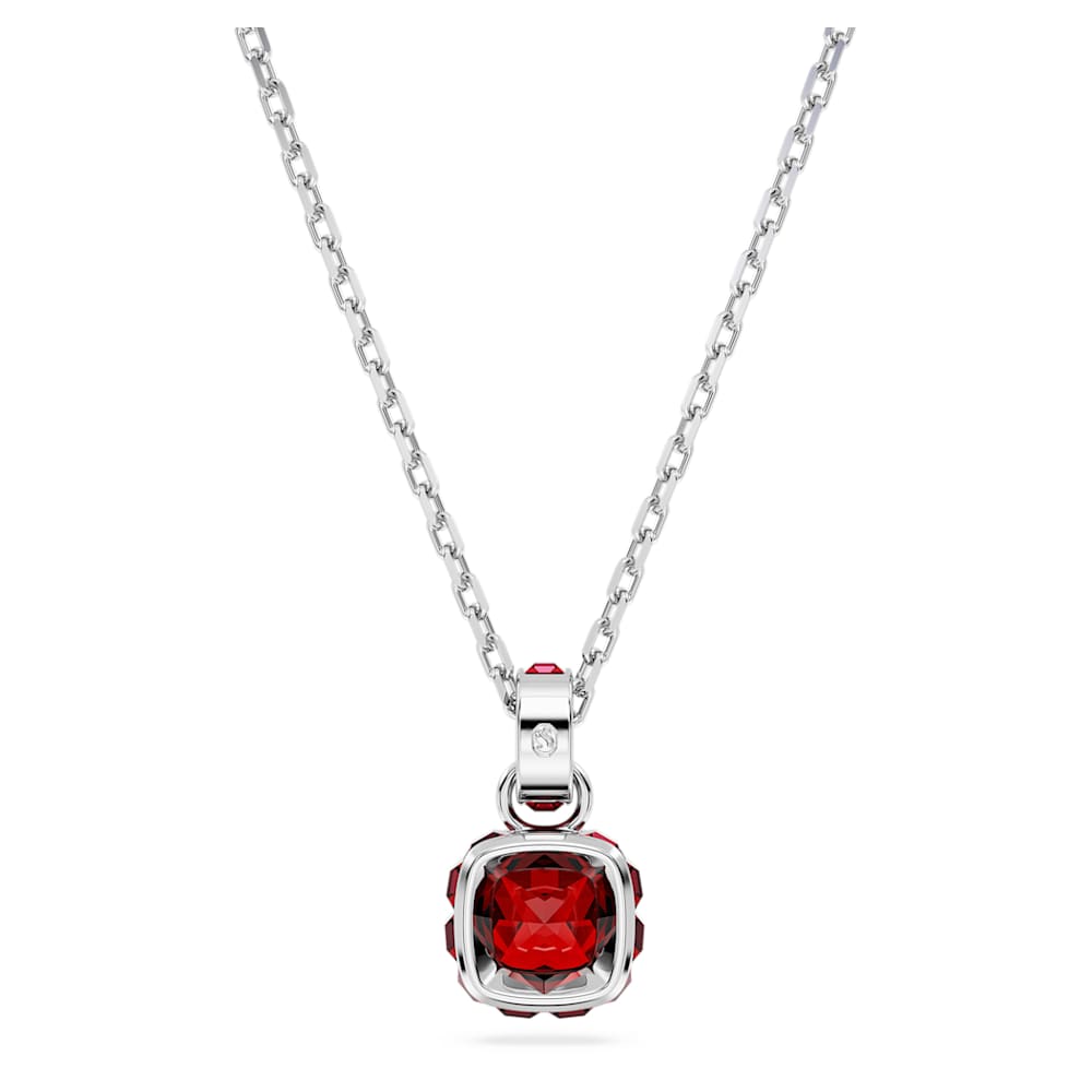 Pendentif Birthstone, Taille Carré, Janvier, Rouge, Métal rhodié ...