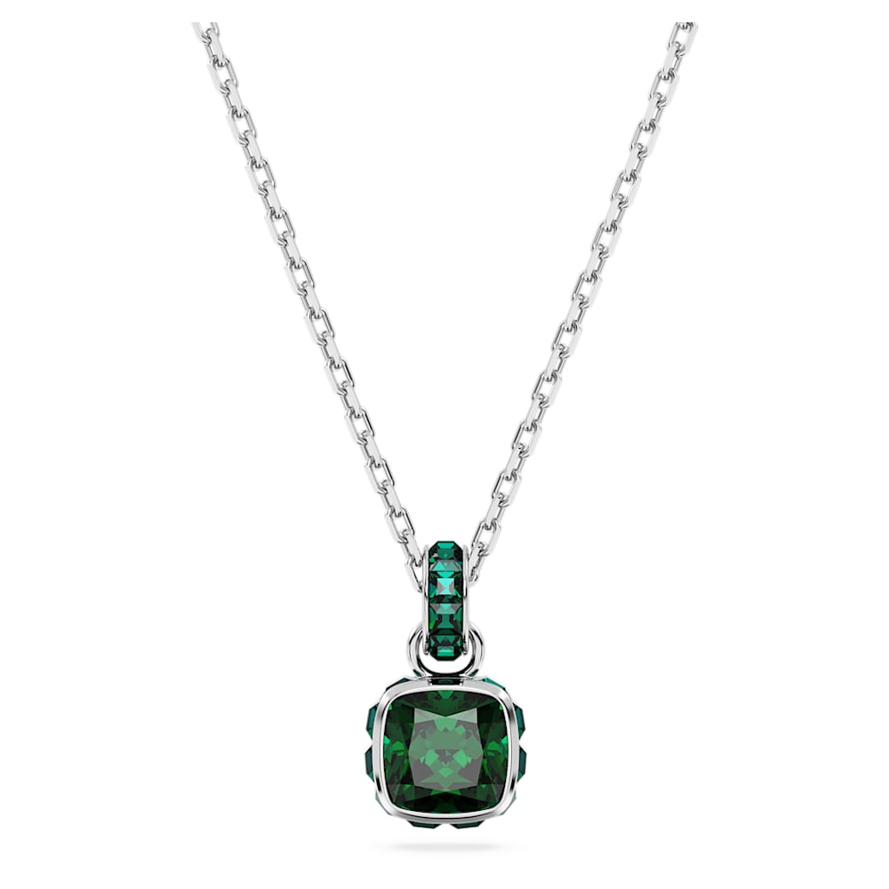 Birthstone pendant, Square cut, May, Green, Rhodium plated | Swarovski