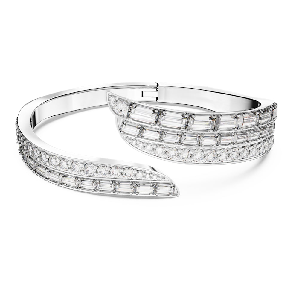 Hyperbola bangle, Carbon neutral zirconia, Mixed cuts, White, Rhodium plated