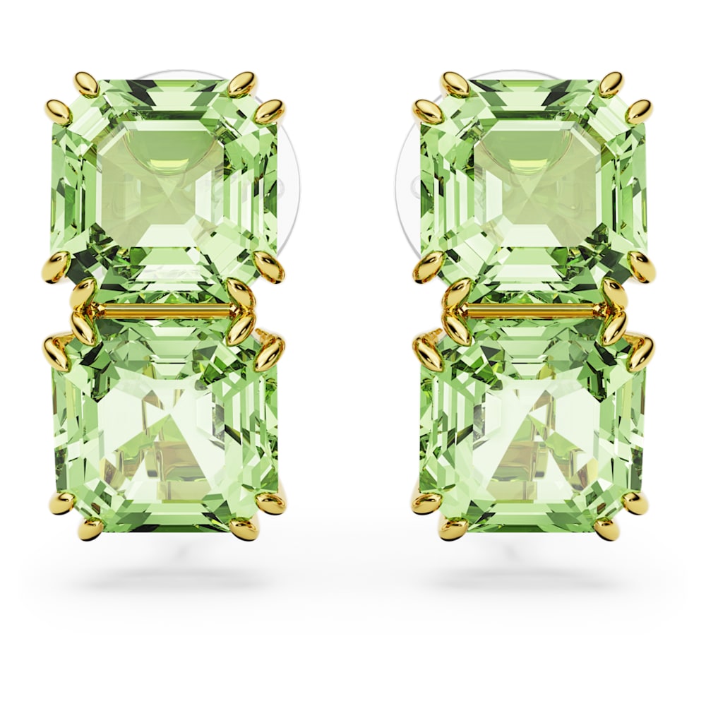 Millenia 夾式耳環, 方形切割, 綠色, 鍍金色色調| Swarovski