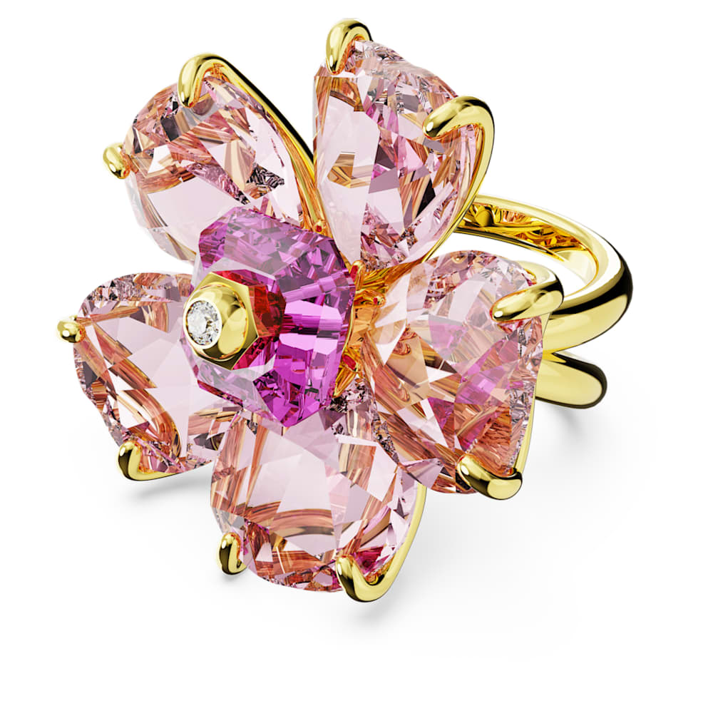 Florere cocktail ring, Flower, Pink, Gold-tone plated | Swarovski