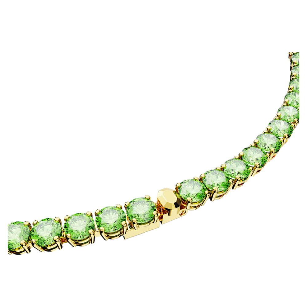 Matrix Tennis necklace, Round cut, Medium, Green, Goldtone plated