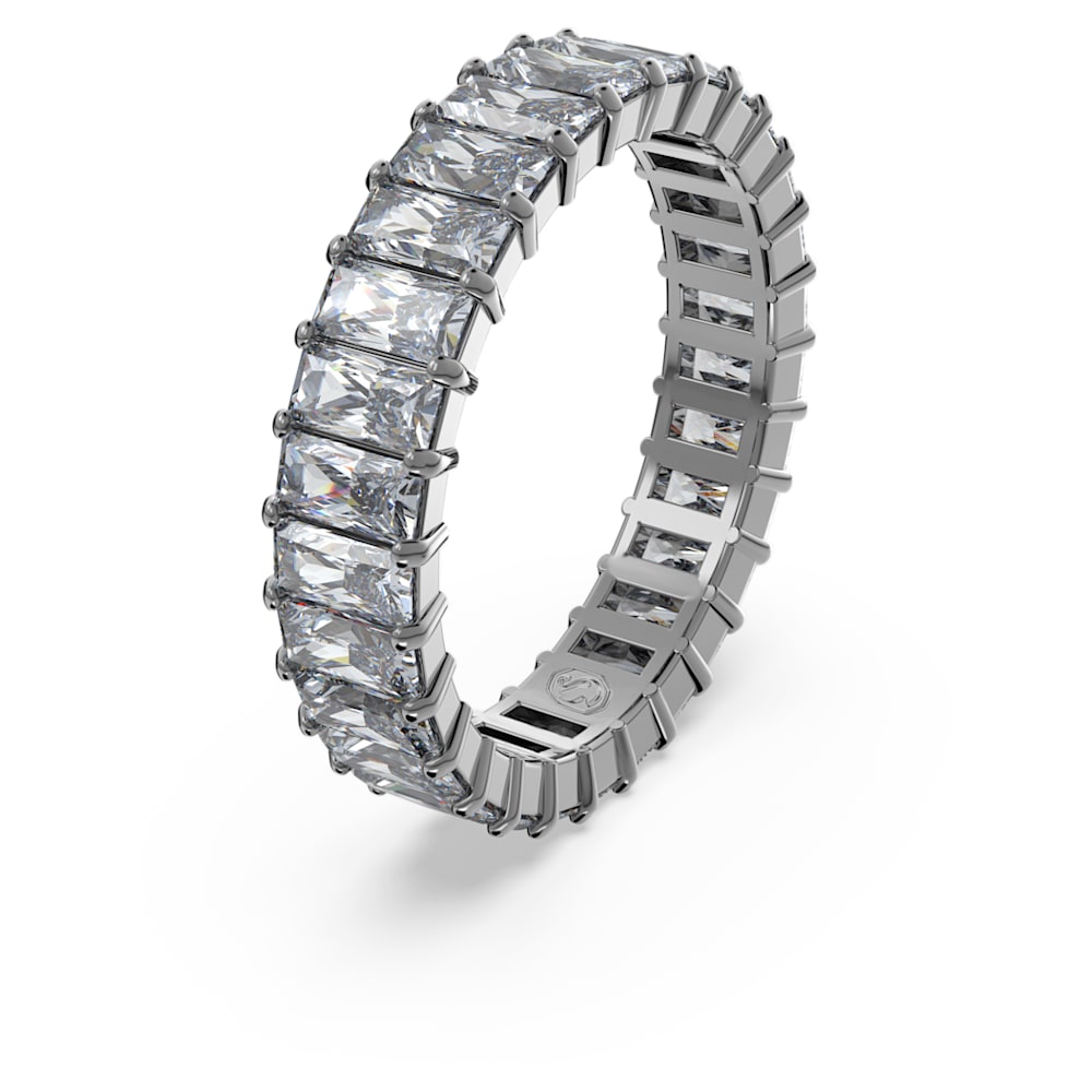 Open Matrix Ring Matrix ring, Baguette cut, Gray, Ruthenium plated | Swarovski