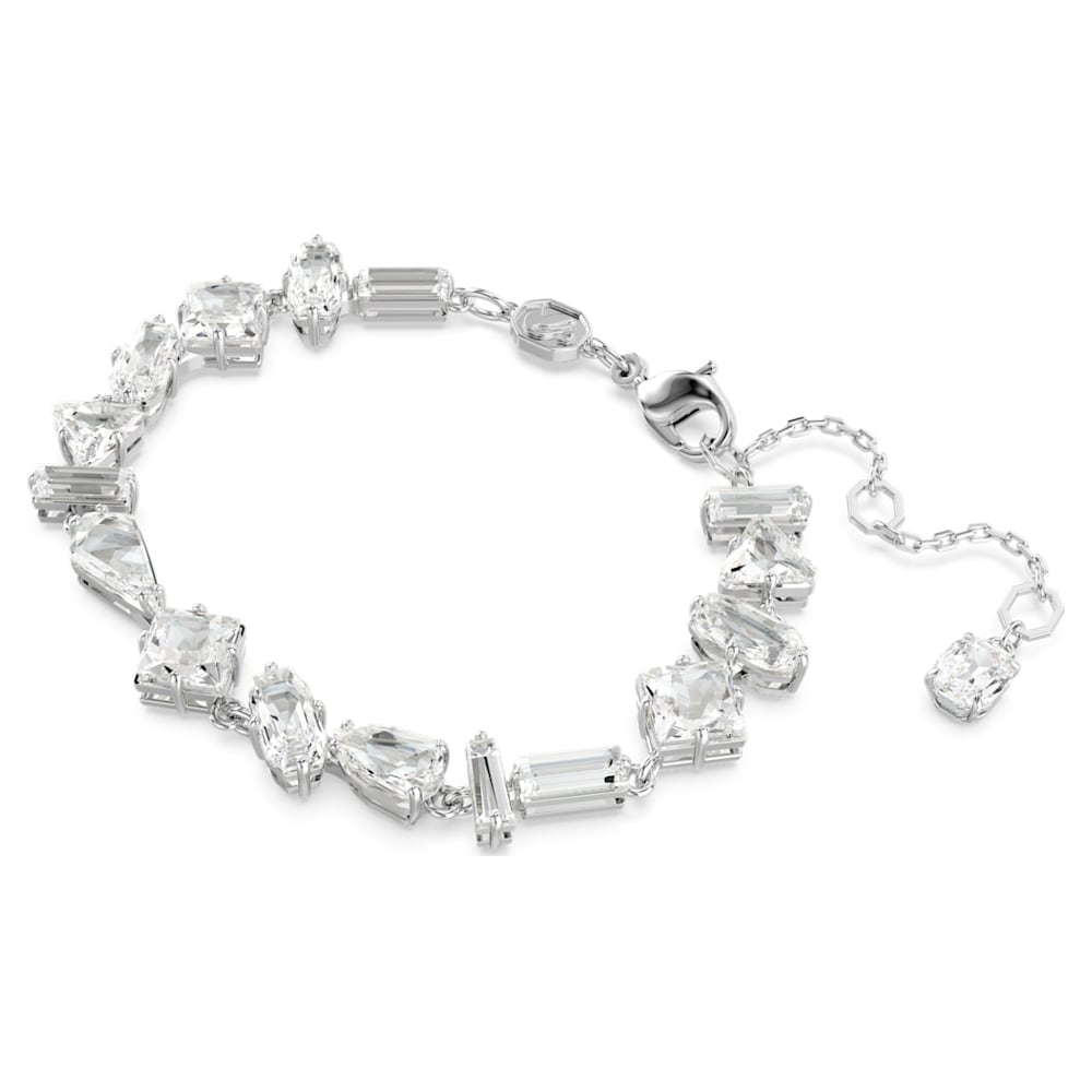 Mesmera bracelet, Mixed cuts, White, Rhodium plated Swarovski