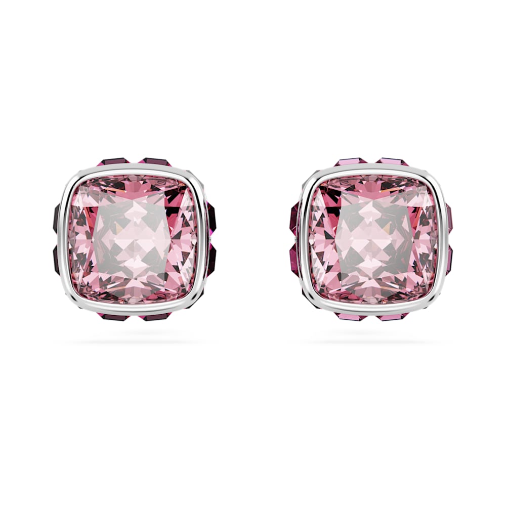 Birthstone スタッドピアス, スクエア・カット, 10月, ピンク 