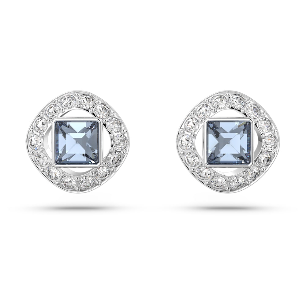Clous d'oreilles Angelic, Taille Carré, Bleues, Métal rhodié