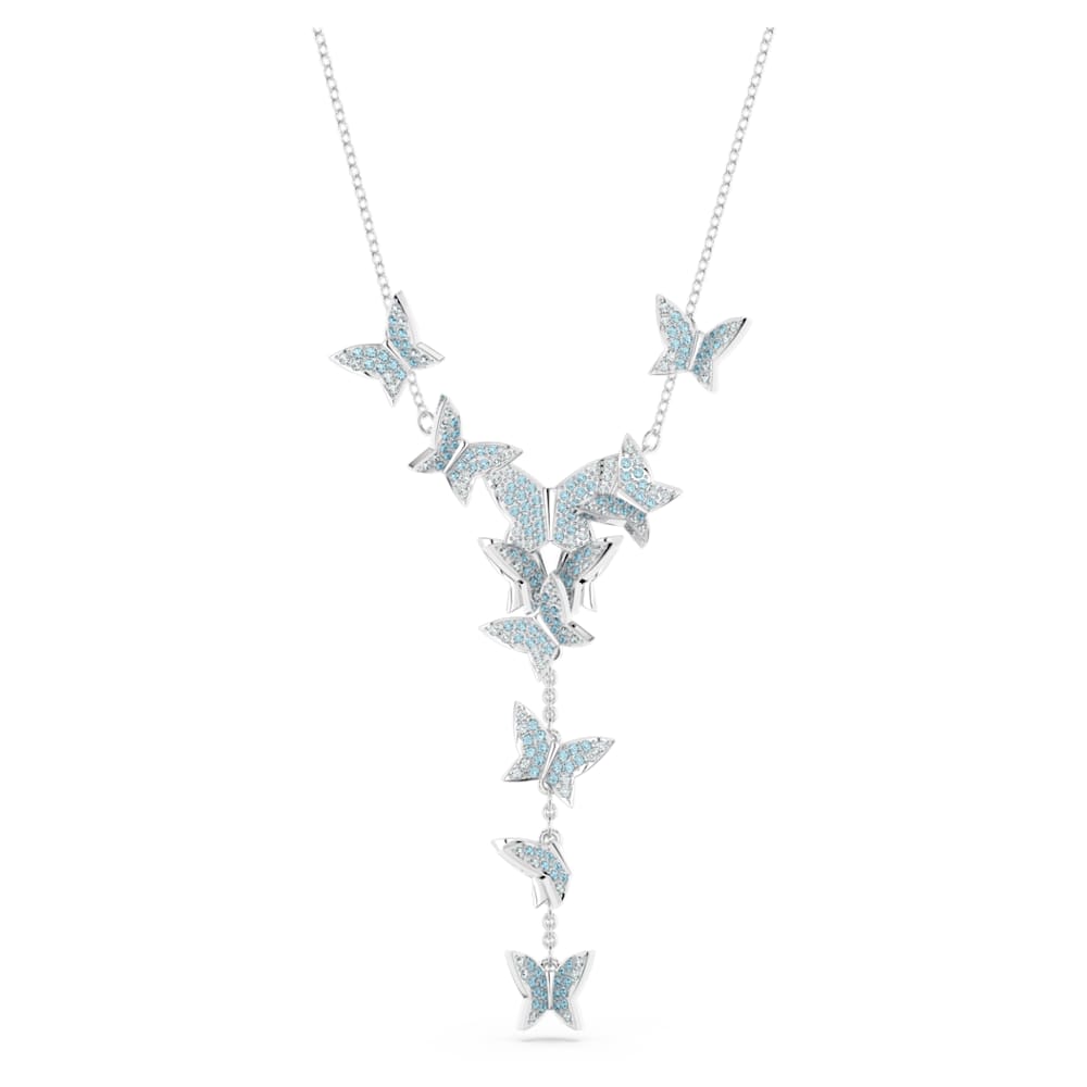 Idyllia Lilia Y形項鏈, 蝴蝶, 藍色, 鍍白金色| Swarovski
