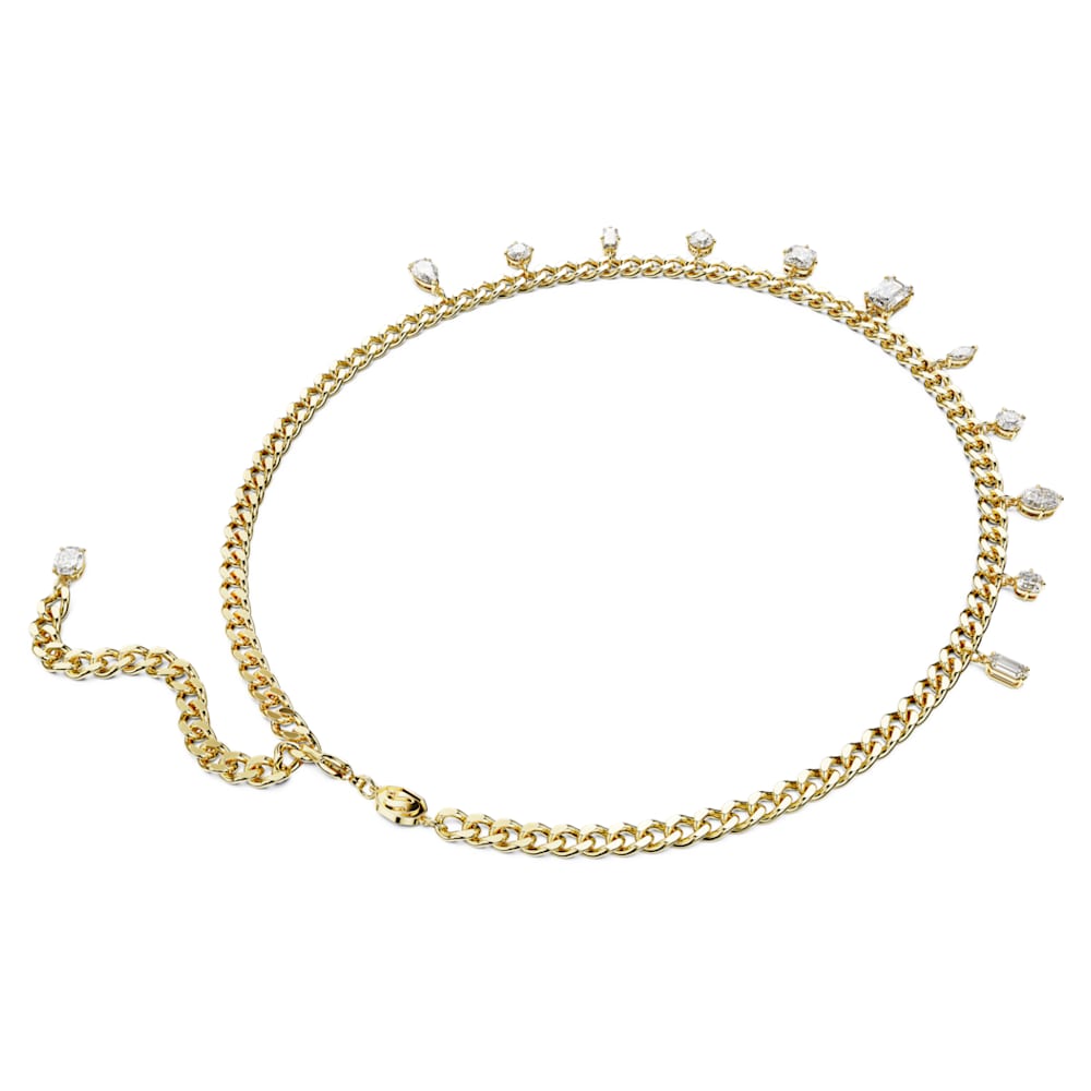 Dextera necklace, Mixed cuts, White, Goldtone plated Swarovski