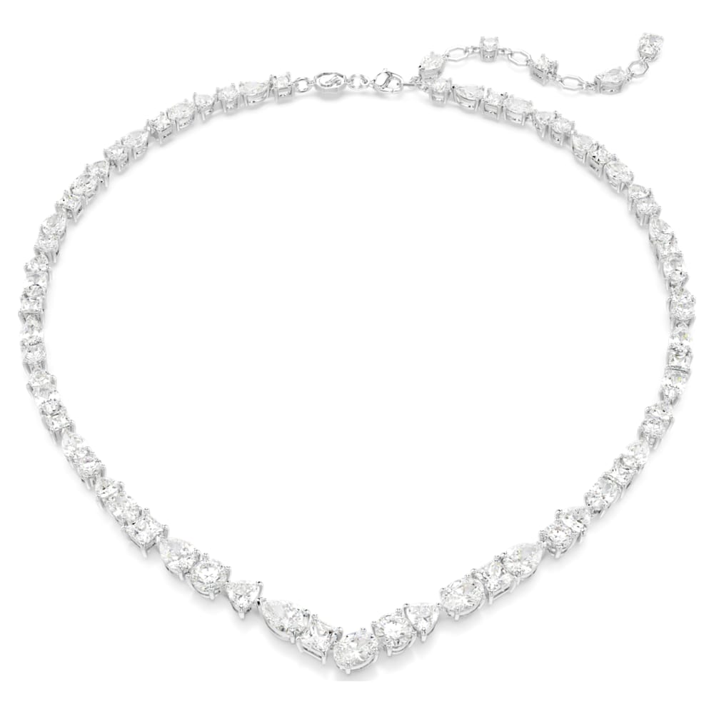 Mesmera necklace, Mixed cuts, White, Rhodium plated | Swarovski
