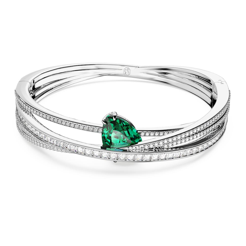 Hyperbola bangle, Green, Rhodium plated | Swarovski